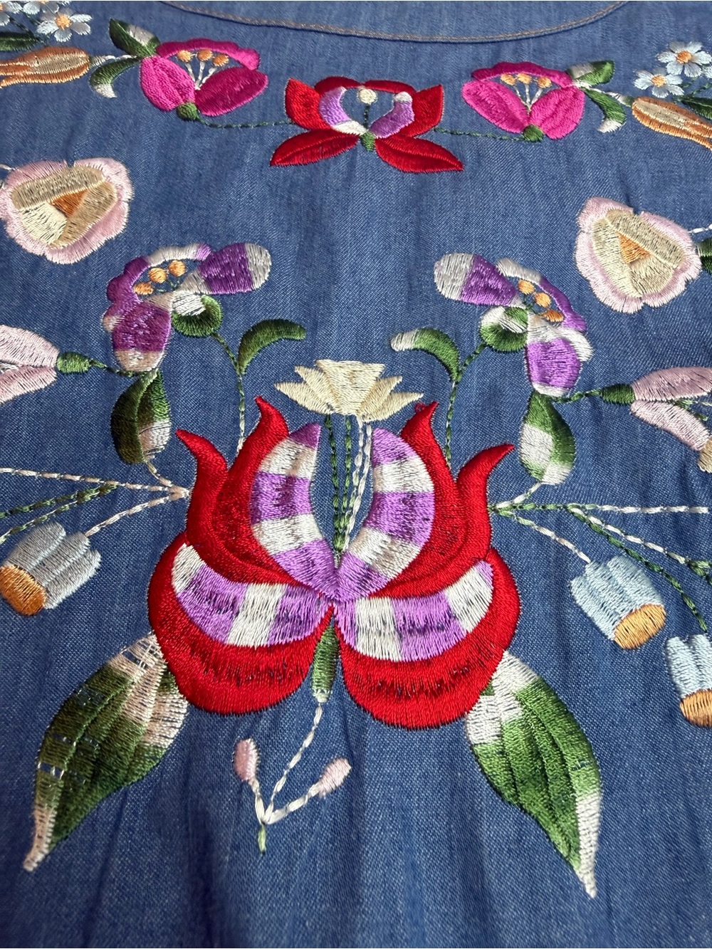 Poem by Oliver Bonas floral embroidered chambray denim shift dress size 10 - Picture 5 of 12
